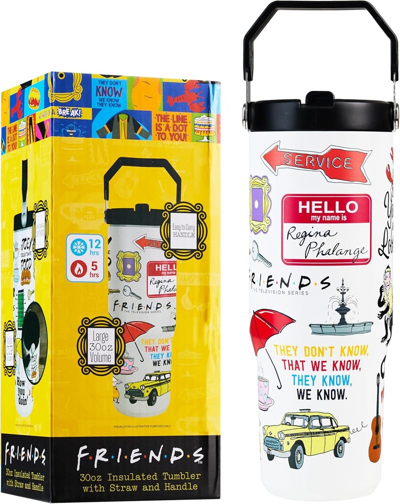 Get Trend Friends Tumbler with Straw 30oz Kids Teens Adults Insulated Cup with Lid Handle Travel Mug Cups with Lids for Office Gifts (White Friends) - Image 1
